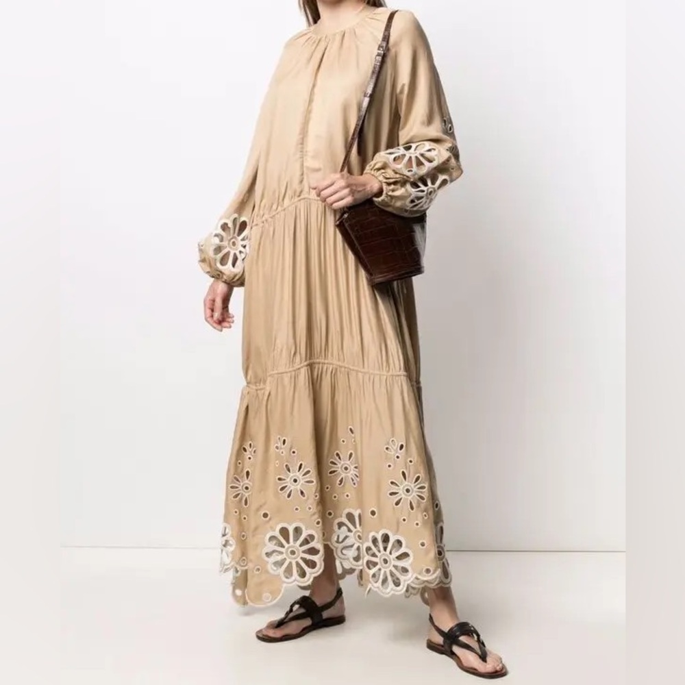 Jonathan Simkhai | Anisa Oversized Broderie Anglaise Cascade Slit Midi Dress